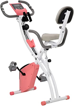 HOMCOM Bicicleta Estática Plegable con Altura y Resistencia Magnética Ajustables con Pantalla LCD y Asiento con Respaldo 52x107x110 cm