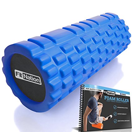 Fit Nation Foam Roller for Muscle Massage with Exercise Book, Ultra Strong Solid Core Muscle Roller for Deep Pain Relief in Your Aching Legs and Body. Ideal For Runner Cyclist Cross Fit Athlete