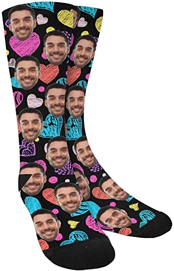 D-Story Custom Personalized Photo your face on Soft Love Heart Socks for Women and Men