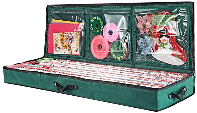 Primode Storage Organizer for 40 Inch Wrapping Paper, Ribbon and Bows, 41”x 13.5”x 4.5”, Gift Wrap Storage Bag Durable 600D Oxford Material (Green)