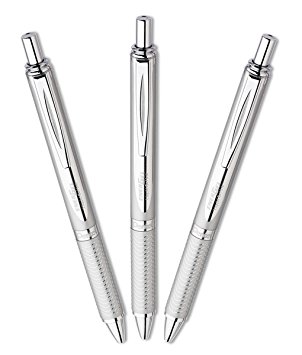 Pentel Energel Retractable Roller Ball, 0.7mm Medium Line, Chrome Barrel, Black, Pack of 3