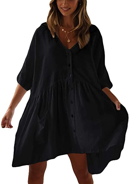 Bsubseach Women Casual Bikini Swimsuit Cover Up Blouses Beach Tunic Dress One Size