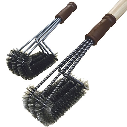 360° Triple Head Stainless Steel Grill Brush with 2 Replacement Heads!