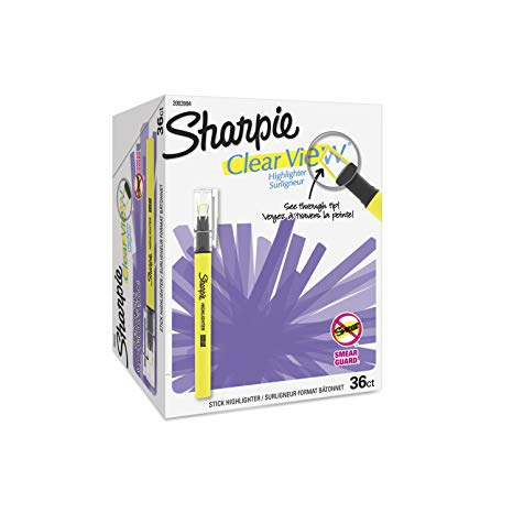 Sharpie Clear View Highlighter Stick, Chisel Tip, Assorted Fluorescent, 36 Count