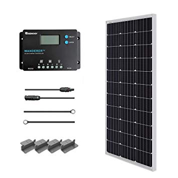 Renogy 100W 12V Monocrystalline Solar Starter Kit w/Wanderer 10A Charger Controller