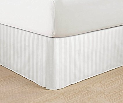 Wrinkle Free - Egyptian Quality STRIPE Bed Skirt - Pleated Tailored 14" Drop - All Sizes and Colors , King, White