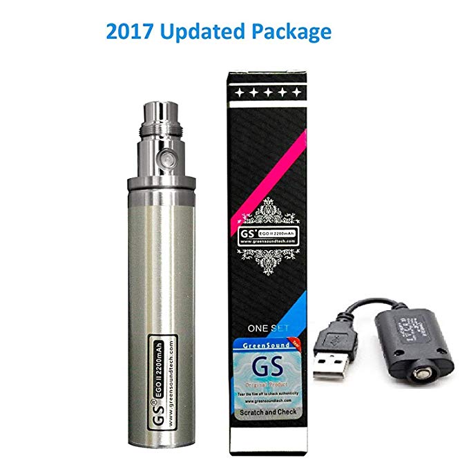 Silver GS eGo II 2200mAh E-Cigarette e Cig 3-Colour LED Indicator Battery & USB Charger,No Nicotine