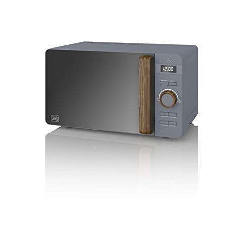 Swan SM22036GRYN, Nordic Digital Microwave, Wood Effect Handle, Soft Touch Housing and Matt Finish, 800W, Slate Grey