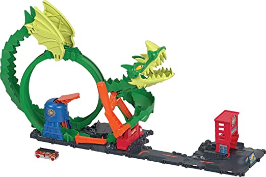 ​Hot Wheels City Dragon Drive Firefight Playset, Defeat The Dragon with Stunts, Connects to Other Sets, Includes 1 Hot Wheels Toy Car, Gift for Kids 3 to 8 Years Old