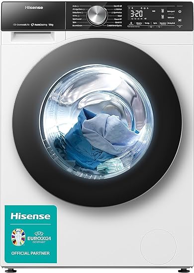 Hisense WF5S1245BW Freestanding 12 KG Front Load Inverter Washing Machine with Auto Dose WiFi Enabled Steam Wash 19 Programs 1400 RPM White Energy Rating A