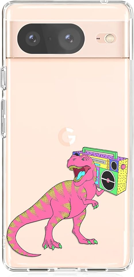 Blingy's for Google Pixel 8 Case, Hippie Retro Dinosaur Style Funny Cartoon Animal Art Design Transparent Soft TPU Protective Clear Case Compatible for Google Pixel 8 6.2-inch (Retro Dinosaur)