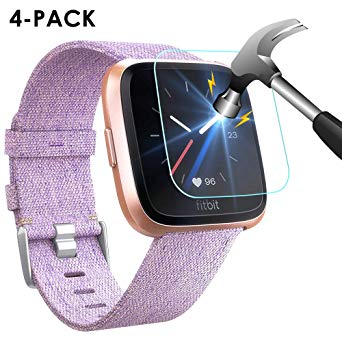 NANW [4-Pack] Compatible Fitbit Versa Screen Protector, 9H Tempered Glass Waterproof Screen Glass Cover Saver Protector Compatible Fitbit Versa Smartwatch (Anti-Scratch/No-Bubble/Ultra Clear)