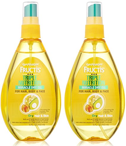 Garnier Fructis Haircare Triple Nutrition Miracle Dry Oil for Hair, Body, & Face 5 oz (Pack of 2)