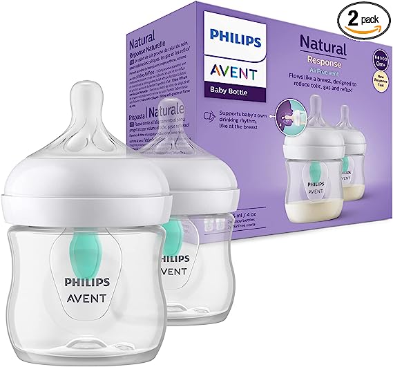 Philips Avent Natural Response Baby Bottle - 2X 125ml Baby Milk Bottle with AirFree Vent, BPA Free for Newborn Babies Aged 0 Months  (Model SCY670/02)