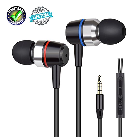 Earbuds Stereo Earphones In-Ear Headphones Earbuds with Microphone Mic and Volume Control Noise Isolating Wired Ear buds For iPhone Android Phone iPad Tablet Laptop(Black)