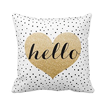 HLPPC Gold Hello Heart Black White Dalmatian Dots Square Pillowcase Cushion Cover Pillow Case 18 x 18 Inches One Side
