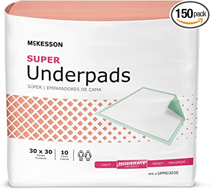 McKesson Super Disposable Underpads Fluff/Polymer 30X30" UPMD3030 150 Pads