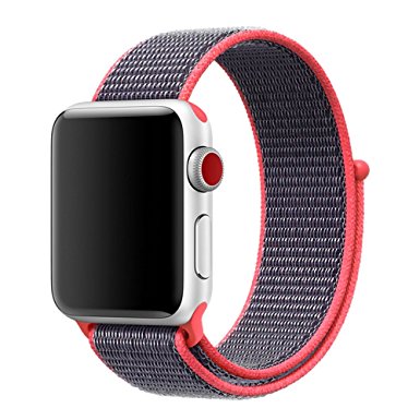 For Apple Watch Band 42mm Soft Breathable Woven Nylon Replacement Sport Loop Band for Apple Watch Series 3/2/1 Electric Pink