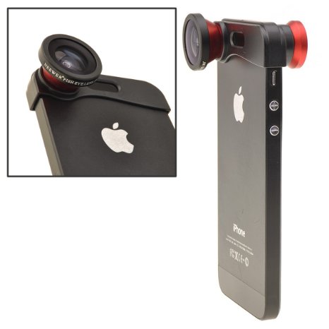 NEEWER® Red 180° Fish Eye Lens Wide Angle Lens Macro Lens 3-in-1 Kit for Apple iPhone 5, iPhone 5s