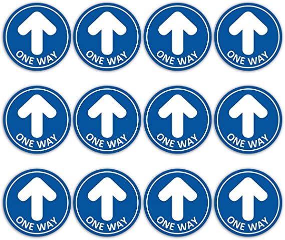 12 Pack Arrow Social Distancing Floor Stickers, TAOPE One Way Decals Round Adhesive Anti-Slip Safety Signs Blue Marker for Crowd Control Guidance Businesses Restaurants Bank Hospitals Supermarket-31CM