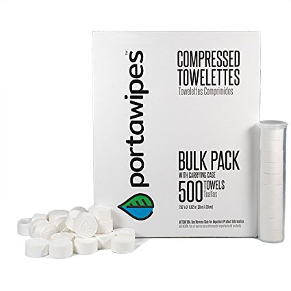 Compressed Coin Towels Wipes | New! Larger, Softer & Odor Free Tissues | For Home, Beauty, Camping, Hiking and Outdoors | 500 Towels Bulk Pack with FREE Carrying Case