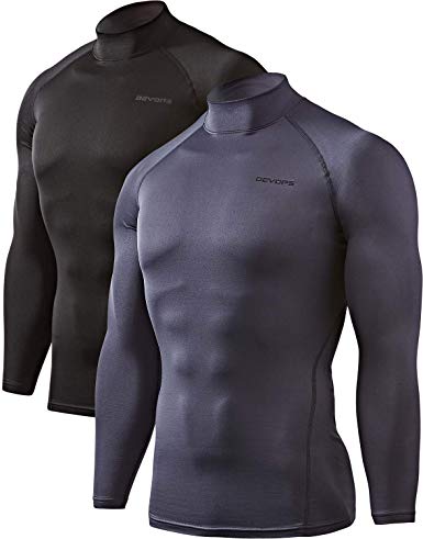 DEVOPS Men's 1~2 Pack Thermal Heat-Chain Compression Baselayer Tops Mock Turtleneck Long Sleeve T-Shirts