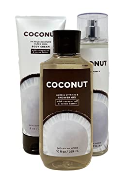 Bath and Body Works COCONUT trio gift set - Fine Fragrance Mist - Ultra Shea Body Cream - Shower Gel