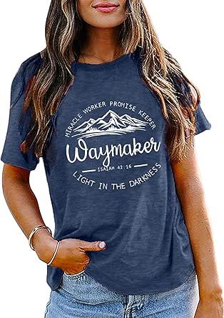 Christian Shirt for Women Waymaker Miracle Worker Promise Keeper Shirt Christian Gift Tee Faith Shirt God Graphic Tee