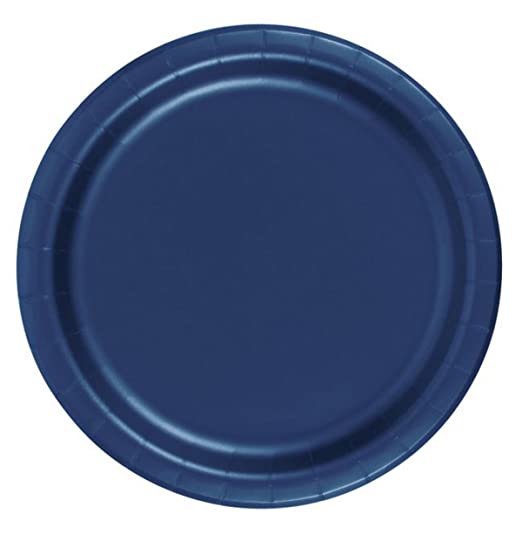 24 Plates 7" Paper Dessert Plates Wax Coated - Navy Blue