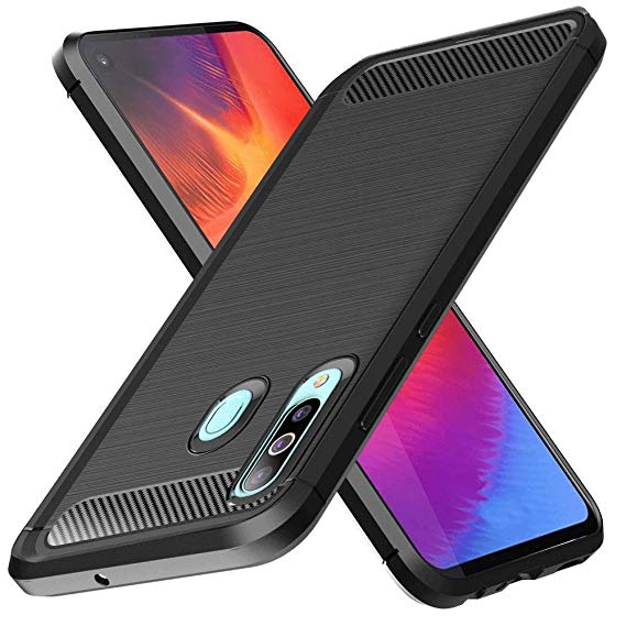 REALIKE Samsung M40 Back Cover, Carbon Fiber Full Shockproof Back Case for Samsung M40 (Carbon Blue) (Carbon Black)