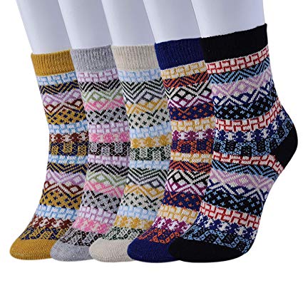 Feethit 5 Pairs Womens Wool Socks Thick Soft Knit Warm Fuzzy Casual Winter Socks