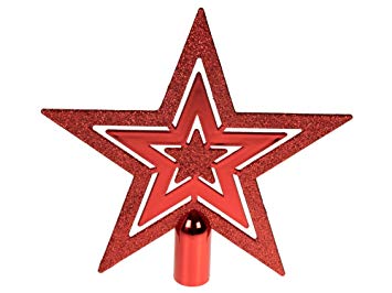 Flat Star Tree Topper by Clever Creations | True Red Glitter 5 Point Star | Festive Christmas Décor | Perfect Complement to Any Holiday Decoration | Unlit Shatter Resistant Sparkled Plastic | 8" Tall