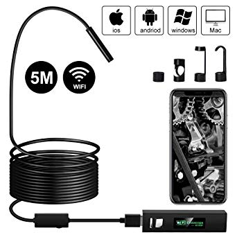 Lcat Wireless Endoscope Digital WiFi Borescope Inspection Camera 2.0 Megapixels IP68 Waterproof HD Snake Camera with 8 Pcs Adjustable LED for Android and iOS Smartphone iPhone Samsung Tablet