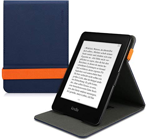 kwmobile Cover for Amazon Kindle Paperwhite - PU Leather e-Reader Case with Built-in Hand Strap and Stand - Dark Blue