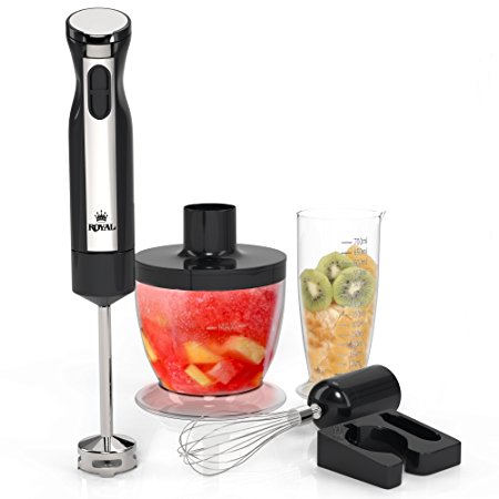 Royal 3-In-1 Hand Blender [200 Watts] - 2 Speed Food Processor/Chopper, Hand Mixer, and Smoothie Blender