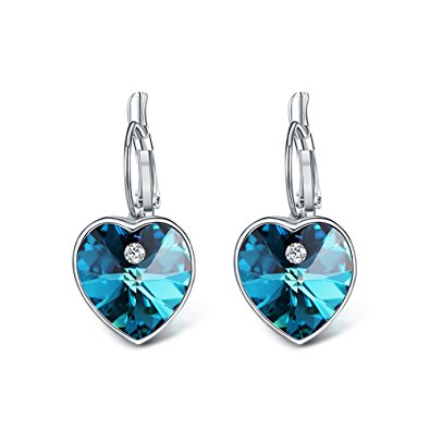 T400 Jewelers "Love Heart" Heart Dangle Earring Made with Swarovski Crystals , Heart Shape Crystal Earring, Birthday Gifts, Purple/Blue