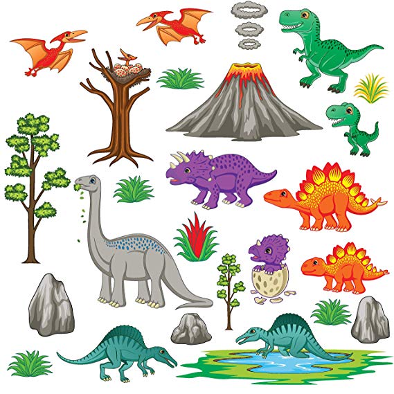 treepenguin Dinosaur Land Wall Decals - Playful Prehistoric Wall Stickers for Nursery and Kids Rooms - Peel and Stick Wall Decor