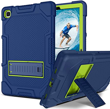Samsung Tab A7 Case, Galaxy Tab A7 Case 10.4 2020 (SM-T500/SM-T505), DOMAVER Kickstand Shockproof 3 in 1 Heavy Duty Hybrid Hard PC Cover Full Body Drop Protective Tablet Case, Navy Blue/Lemon Yellow