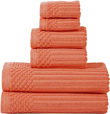 Superior Soho 100% Cotton Towel Set, 6-Piece, Coral