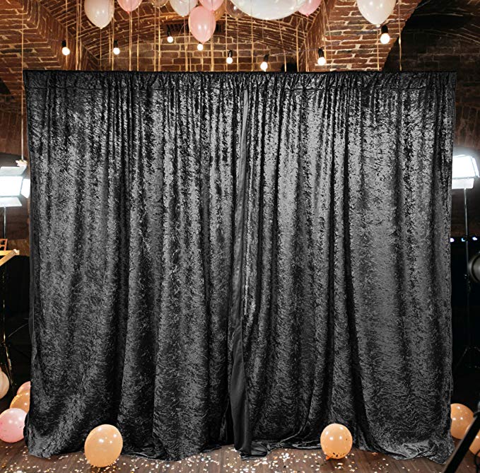 AK TRADING CO. 10 feet x 10 feet Lush Velvet Backdrop Drapes Curtains Panels with Rod Pockets - Wedding Ceremony Party Home Window Decorations - Black