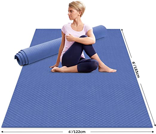 Odoland Large Yoga Mat 72'' x 48'' (6'x4') x6mm for Pilates Stretching Home Gym Workout, Extra Thick Non Slip Eco Friendly Exercise Mat with Carry Strap