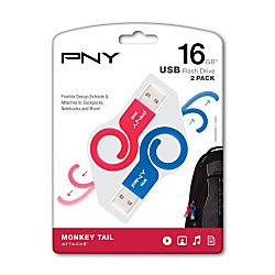 PNY 16GB 2-Pack Monkey Tail Blue USB 2.0 Flash Drives - 1 Blue & 1 Red - P-FDU8GBX2MNKGL-GE