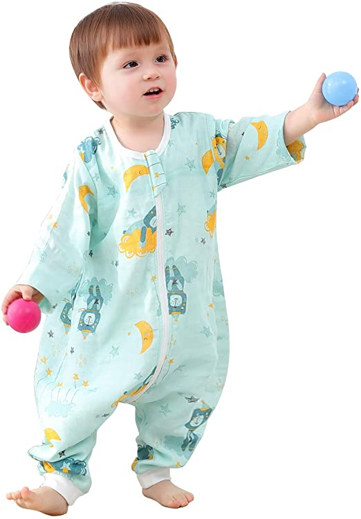 CYUURO Baby Sleeping Bag 4 Layered Cotton Gauze Long Sleeves Wearable Blankets Detachable
