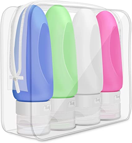 Opret Silicone Travel Bottles for Toiletries, 4 Pack 89ml Travel Size Containers Set with Labels TSA Approved BPA Free Leak Proof Refillable Travel Accessories for Shampoo Conditioner Lotion