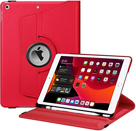 Fintie Rotating Case for New iPad 7th Generation 10.2 Inch 2019 - [Built-in Pencil Holder] 360 Degree Rotating Smart Protective Stand Cover with Auto Sleep/Wake for iPad 10.2" Tablet, Red