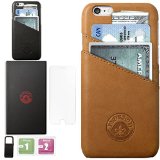 Genuine Leather iPhone 6  6s Case Slim Wallet Case with Card Slots for Credit Card Id and Cash- Free Tempered Glass and Phone Stand With Gift Box Packing Cognac Brown