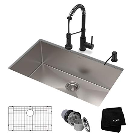 KRAUS KHU100-30-1610-53MB Set with Standart PRO Stainless Steel Sink and Bolden Commercial Pull Faucet in Matte Black Kitchen Sink & Faucet Combo 30 Inch