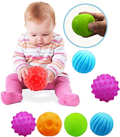 Baby Balls, Sensory Massage Ball for 3 Month to 12 Month Kids. Textured Multi Ball Set for Babies & Toddlers. Squeezy and Bouncy Fidget Toys / Sensory Toys. Silicone Teether. Bathing Balls (4 Pack)