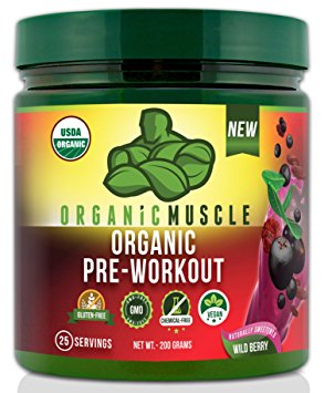 USDA Certified Organic Pre Workout Supplement - Natural Pre Workout & Organic Energy Drink- Non-GMO, Vegan, Paleo, Gluten Free --Wild Berry - 25 Serv.