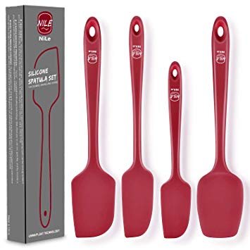 NILE Silicone Spatula Set, Food-Grade Silicone 600°F Heat-Resistant Seamless Non-Stick Rubber Spatulas, Stainless Steel Core and Free BPA, Mixing Cooking Baking Utensils (Red)